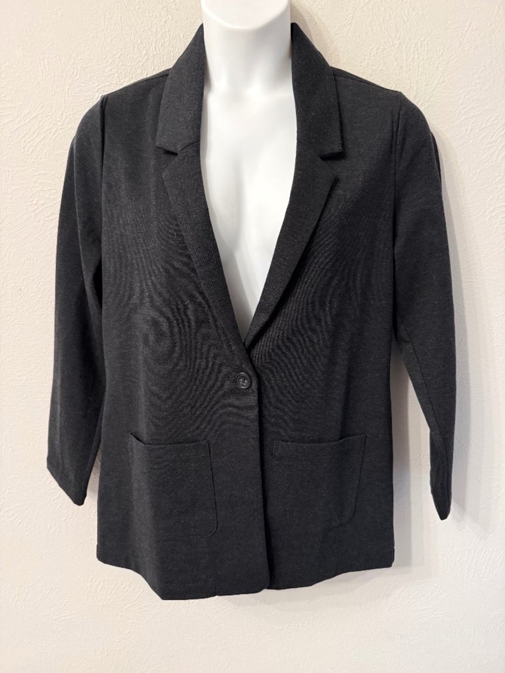 Garnet Hill 2024 One Button Knit Blazer size 14 Dark Gray Office Career